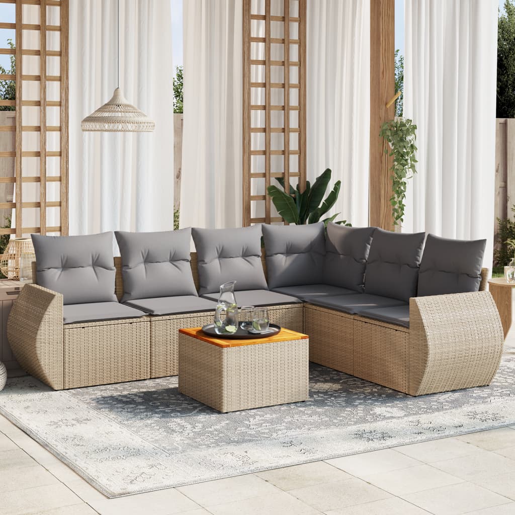 Ensemble canapé de jardin 7 pièces et coussins en rotin synthétique beige V8861 Vetonek