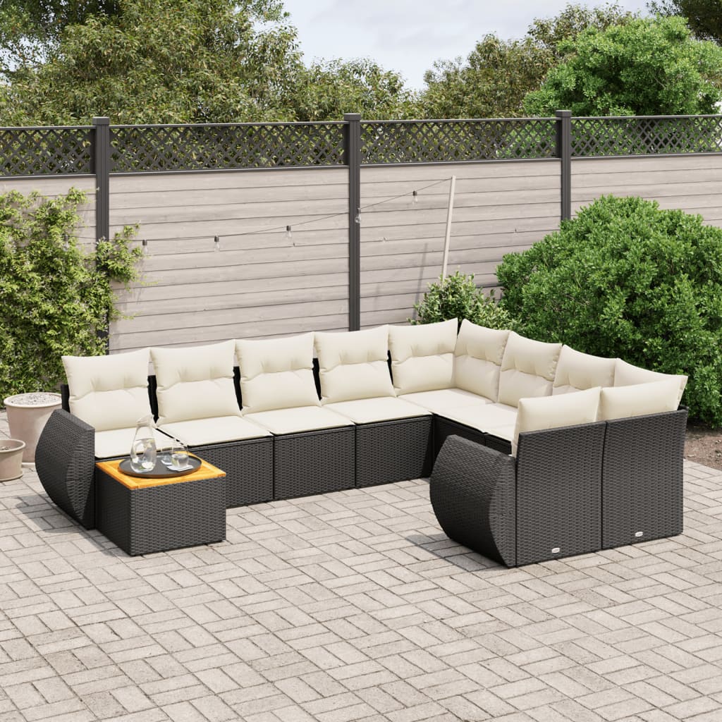 Ensemble canapé de jardin 10 pièces avec coussins en rotin synthétique noir V0307 Vetonek