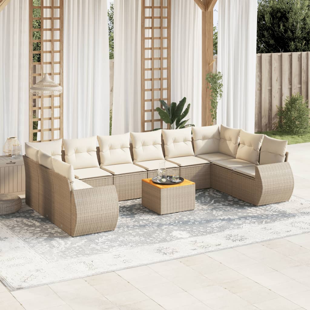 Vetonek Set de sofás de jardín 11pzas con cojines ratán sintético beige