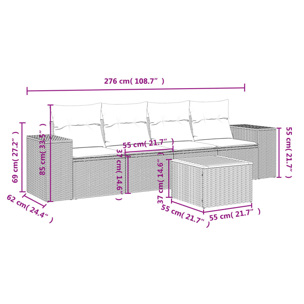 Garden Sofas Game 5 Pzas Ratán Synthetic Beige