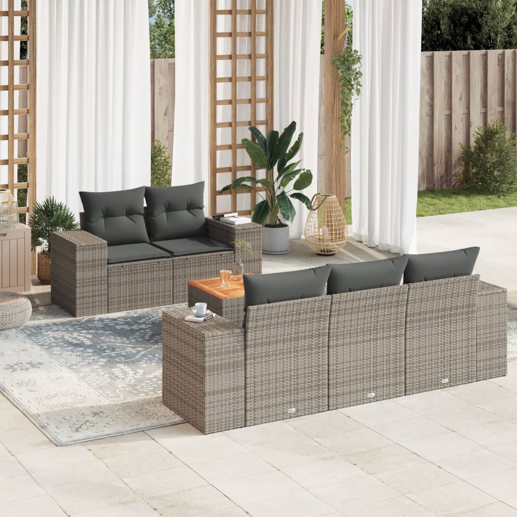 Vetonek Set de muebles de jardín 6 pzas y cojines ratán sintético gris