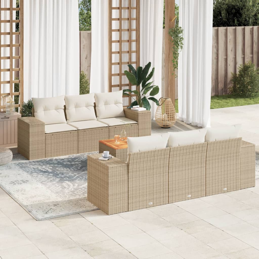 Vetonek Set sofás de jardín 7 piezas y cojines ratán sintético beige