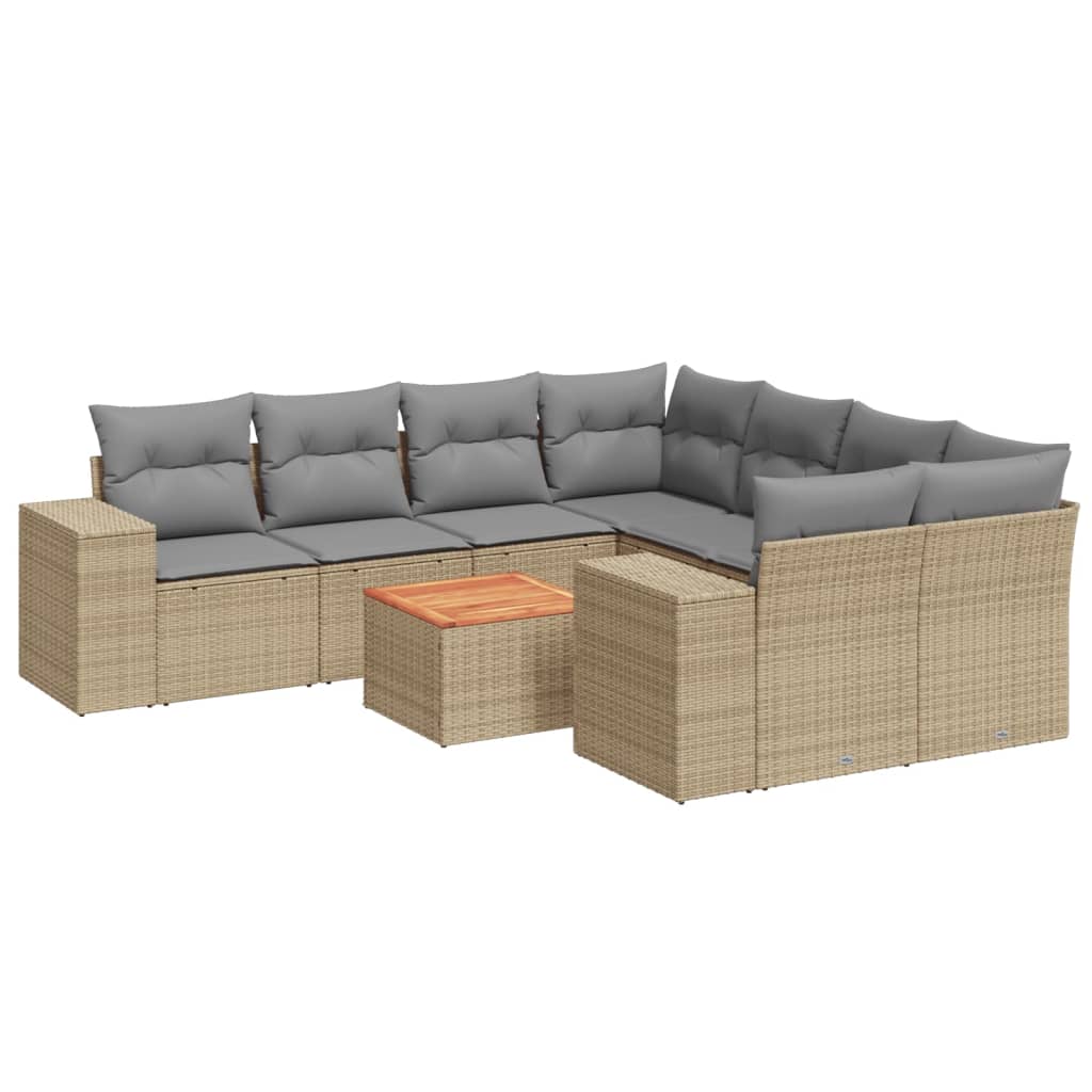 Set de sofás de jardín 9 pzas con cojines ratán sintético beige V2363 Vetonek