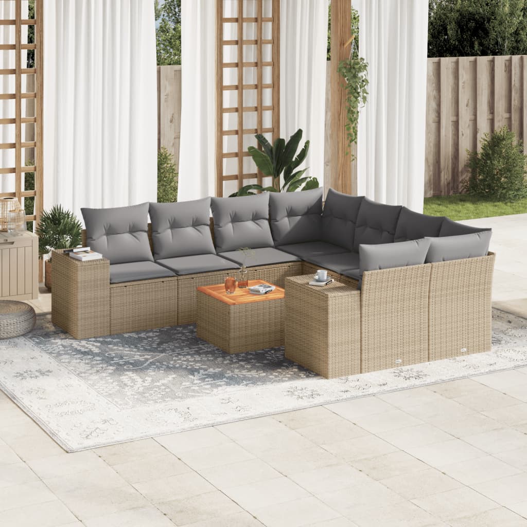 Set de sofás de jardín 9 pzas con cojines ratán sintético beige V2363 Vetonek