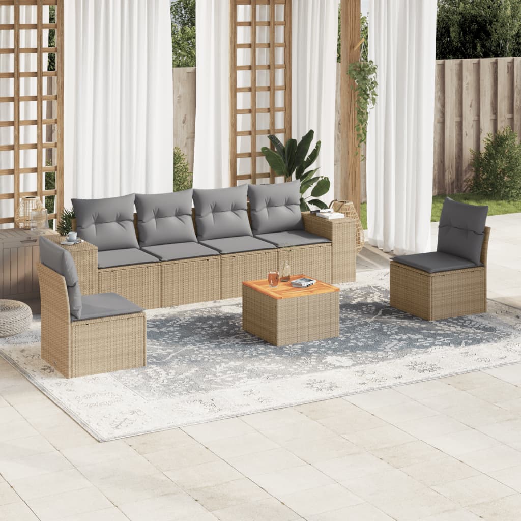 Vetonek Set sofás de jardín 7 piezas y cojines ratán sintético beige