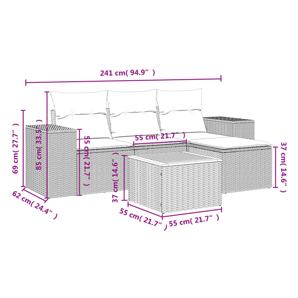 Garden Sofas Game 5 Pzas Ratán Synthetic Beige