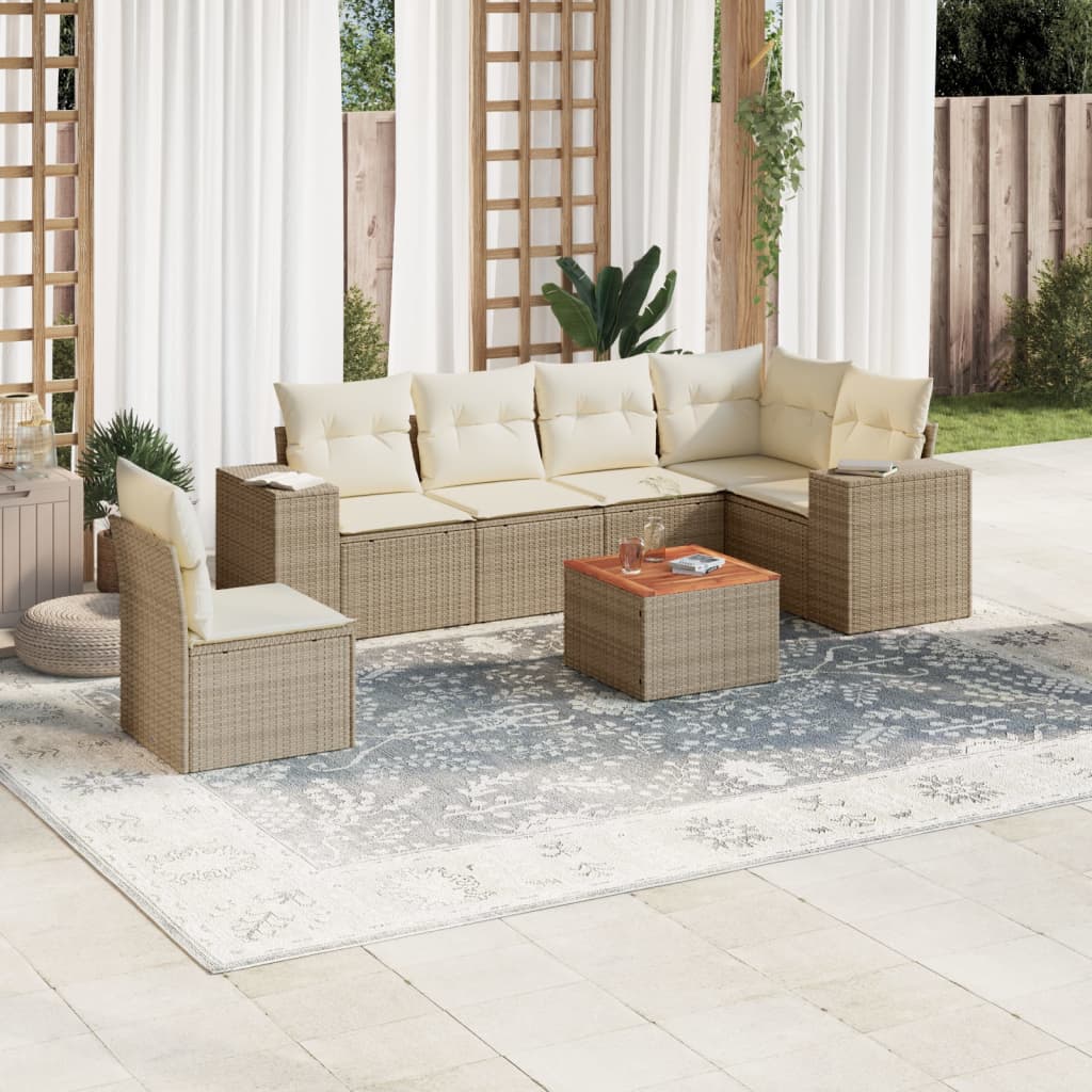 Vetonek Set sofás de jardín 7 piezas y cojines ratán sintético beige