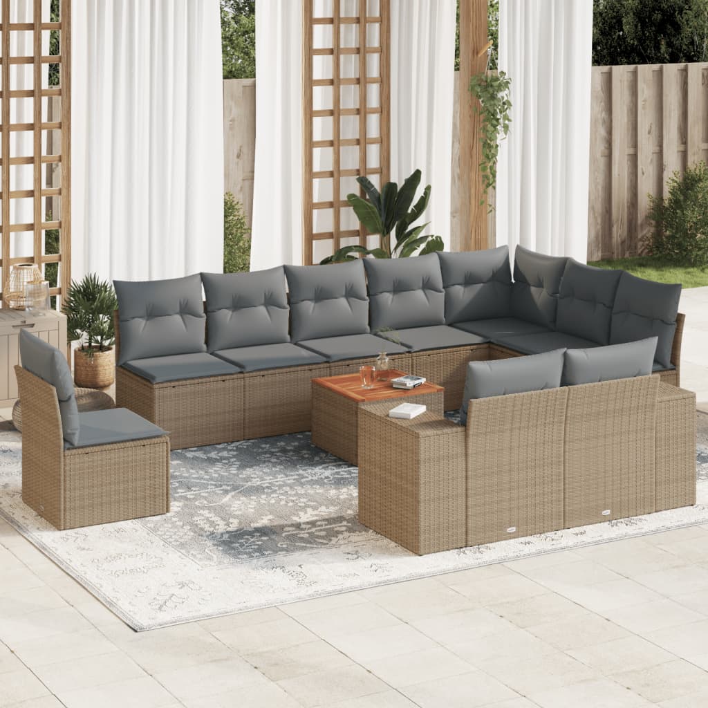 Vetonek Set de sofás de jardín 11pzas con cojines ratán sintético beige