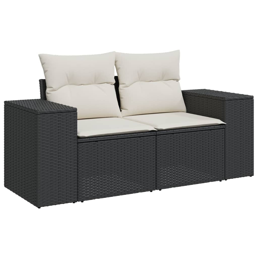 Gartensofas Set 8 Stücke und schwarze synthetische Rattankissen