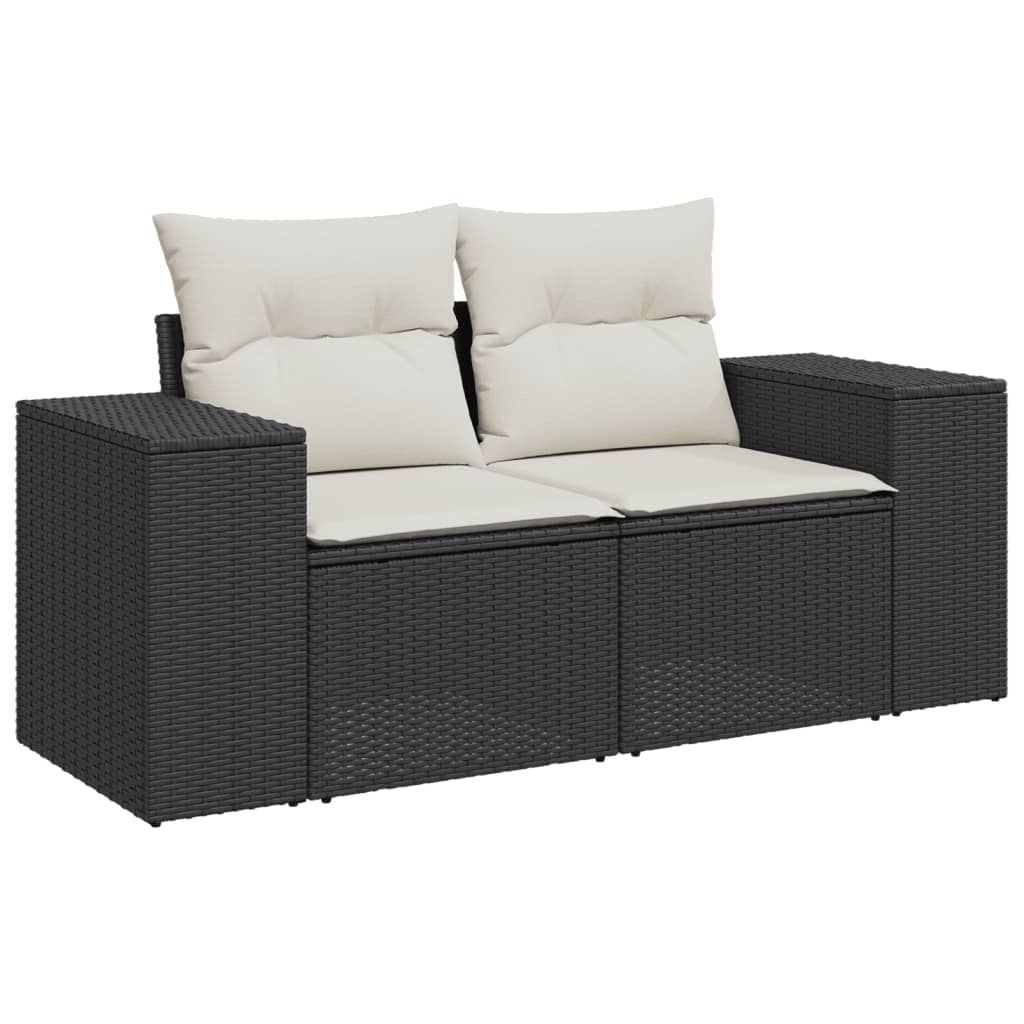 Garden Sofas Set 8 pieces and black synthetic rattan cushions