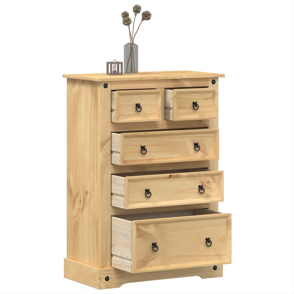 Cómoda cajonera corona madera maciza de pino 80x43x114 cm v9119 Vetonek