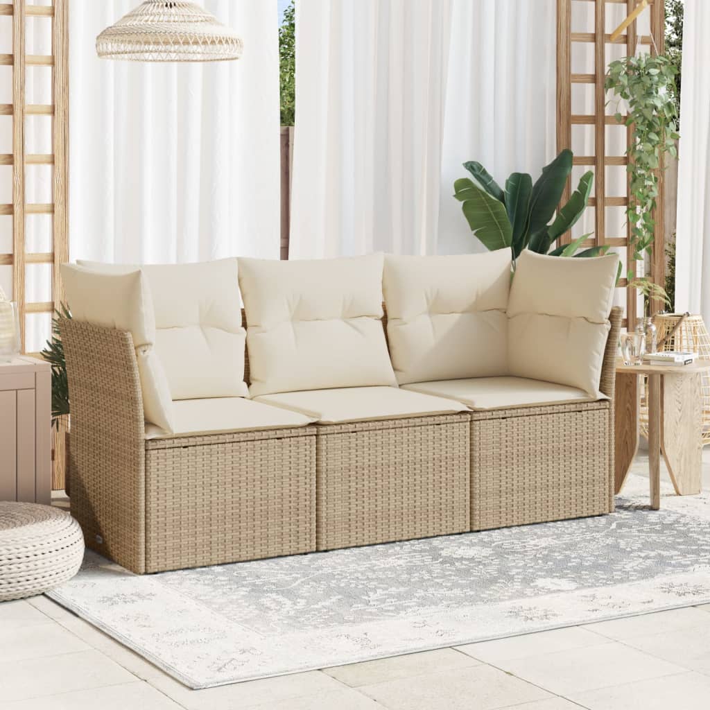 GIOCO DI SOFAS GARDEN con cuscini beige 3 pezzi Ratán PE