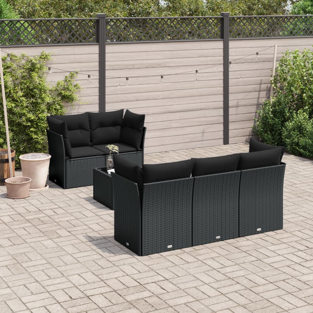 Vetonek Set muebles de jardín 6 piezas y cojines ratán sintético negro