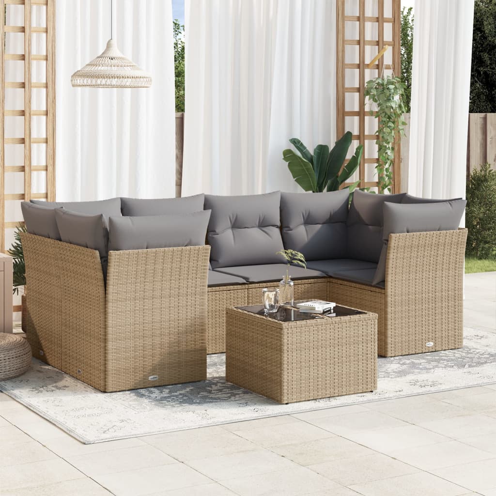 Vetonek Set sofás de jardín 7 piezas y cojines ratán sintético beige