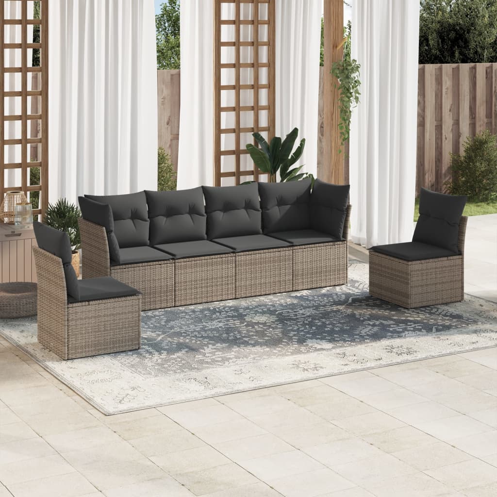 Vetonek Set de muebles de jardín 6 pzas y cojines ratán sintético gris