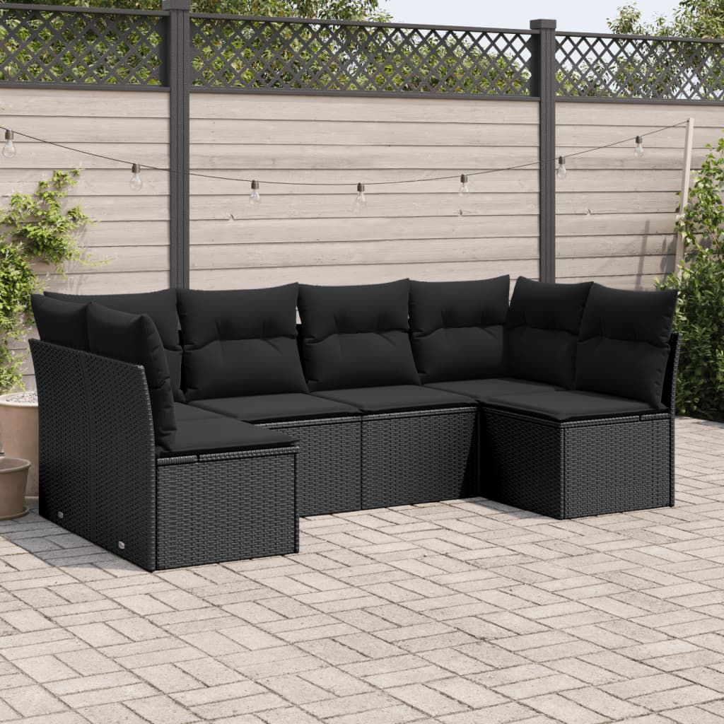 Vetonek Set muebles de jardín 6 piezas y cojines ratán sintético negro