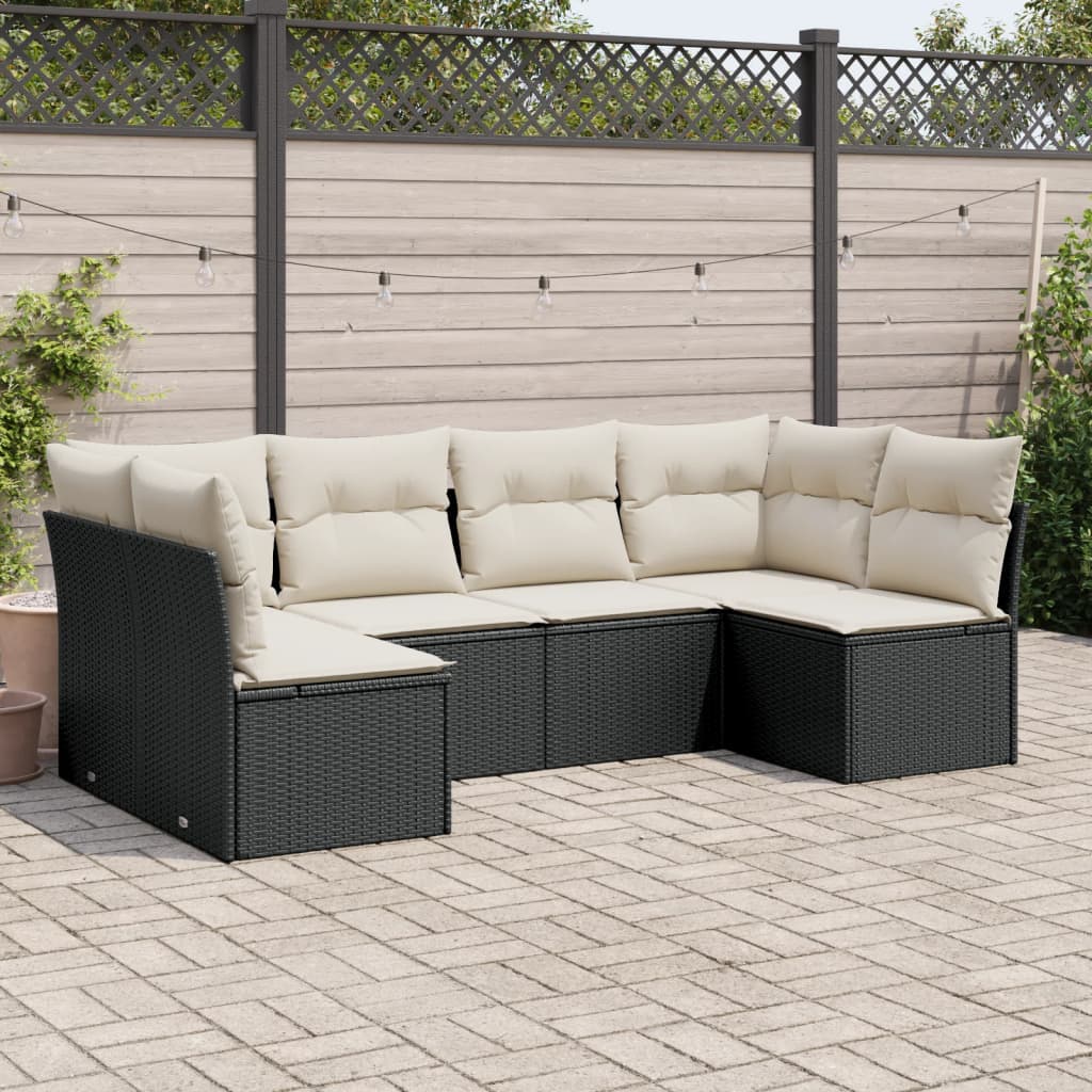 Vetonek Set muebles de jardín 6 piezas y cojines ratán sintético negro