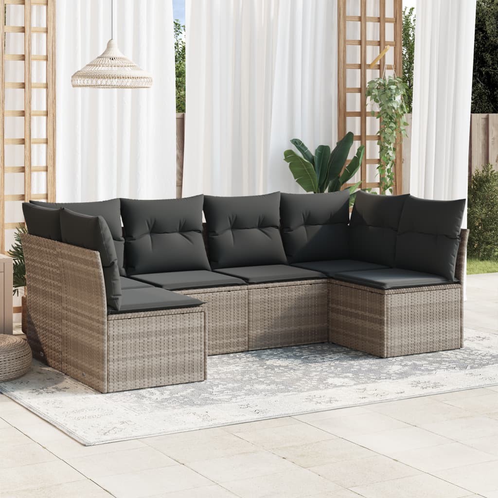 Garden Sofas Set 6 pcs and gray synthetic cushions