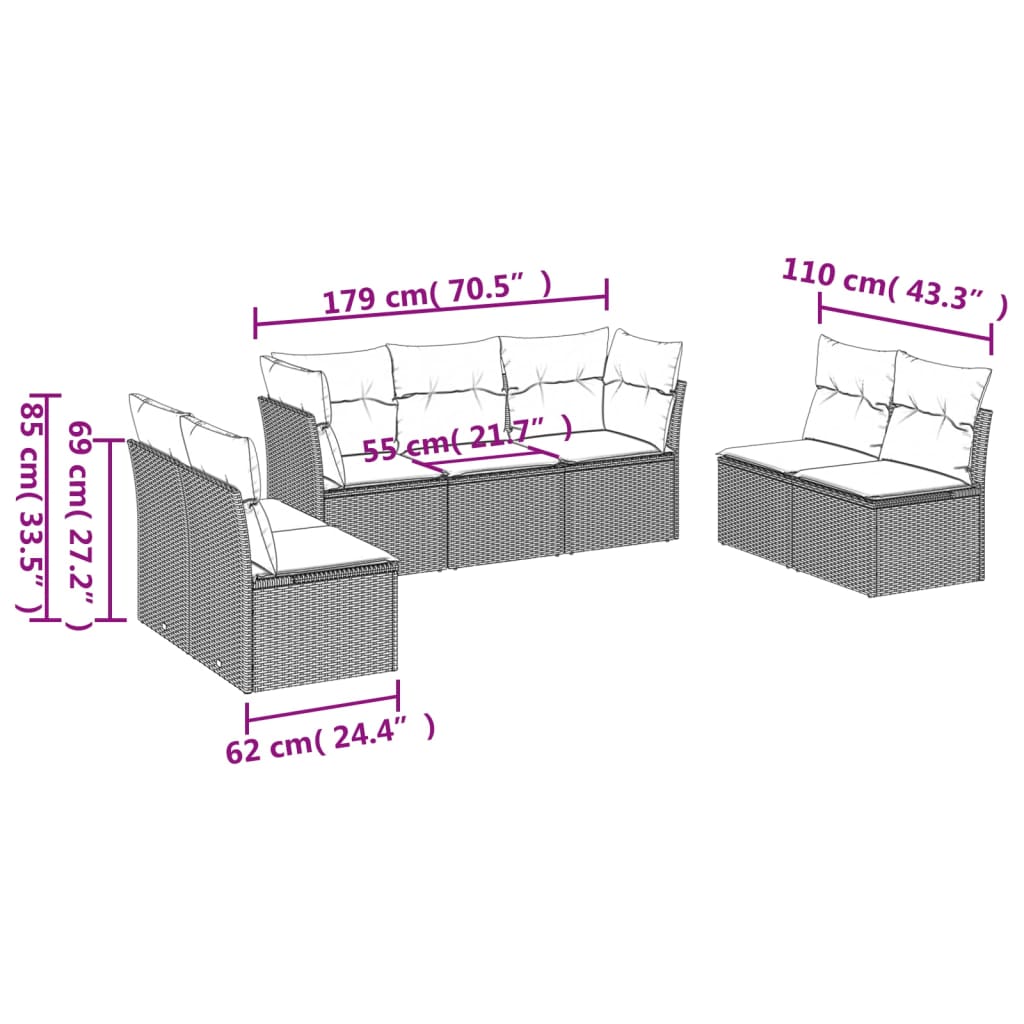 7 -Sofás de jardim de peças conjuntos com almofadas de vadão pe -gray