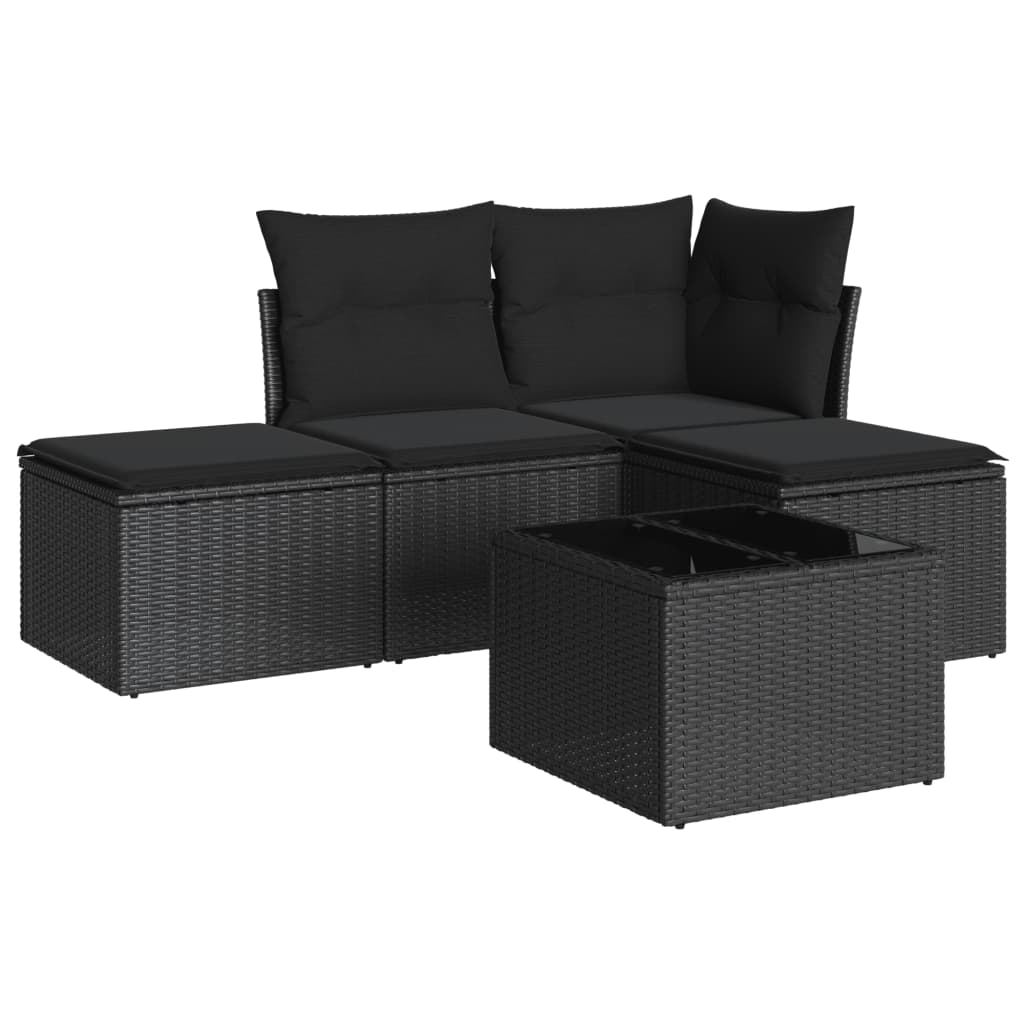 Set de muebles de jardín 5 pzas y cojines ratán sintético negro V2997 Vetonek