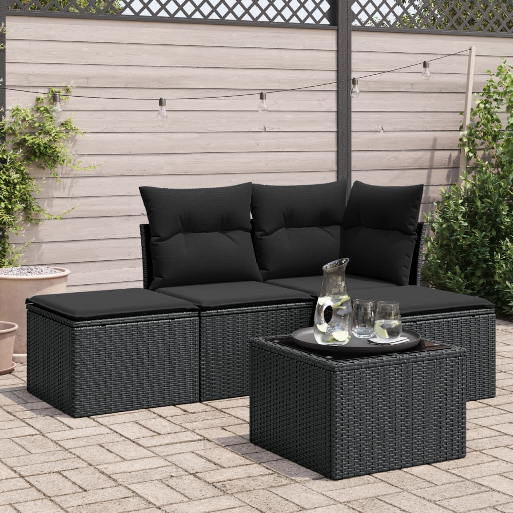 Set de muebles de jardín 5 pzas y cojines ratán sintético negro V2997 Vetonek