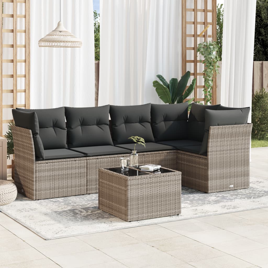 Garden Sofas Set 6 pcs and gray synthetic cushions