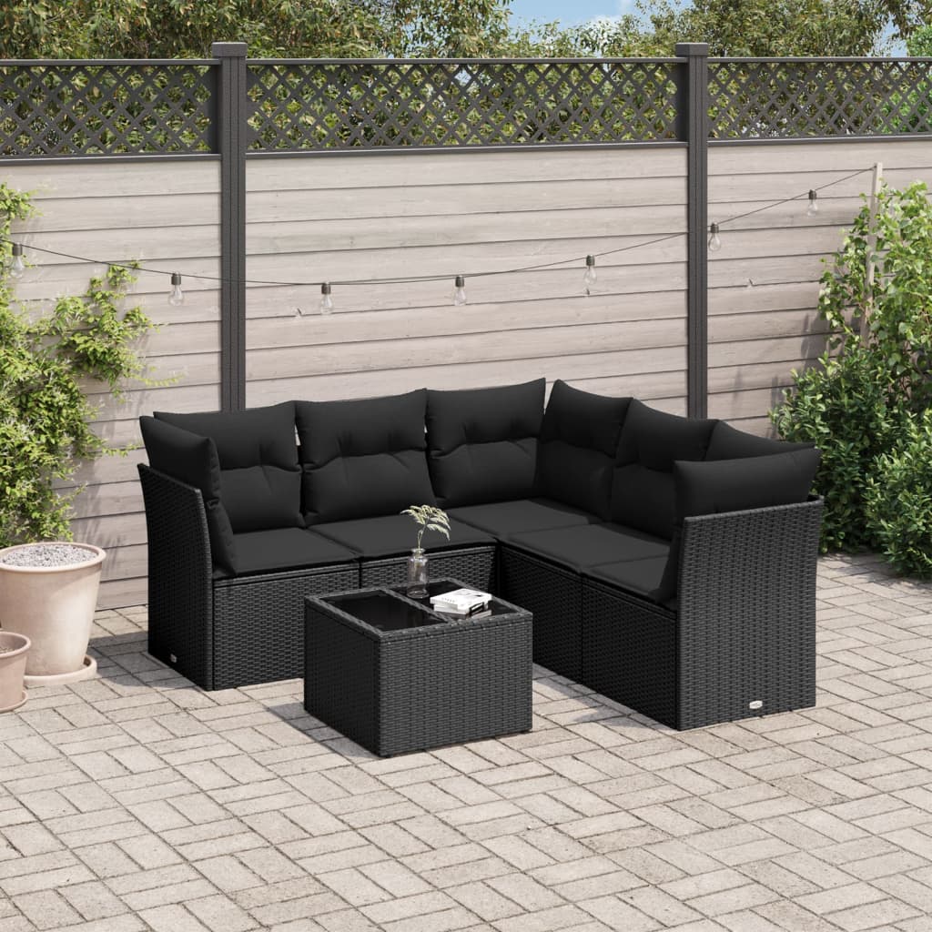 Vetonek Set muebles de jardín 6 piezas y cojines ratán sintético negro