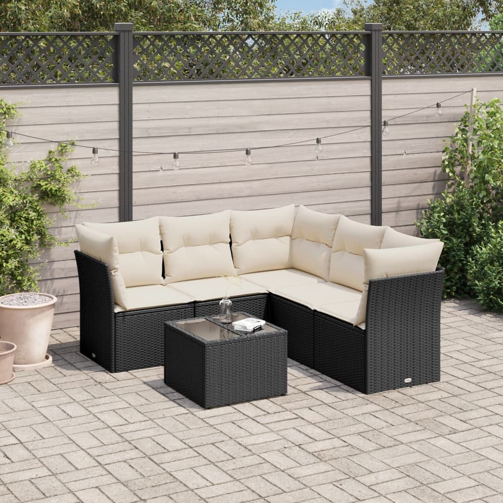 Vetonek Set muebles de jardín 6 piezas y cojines ratán sintético negro