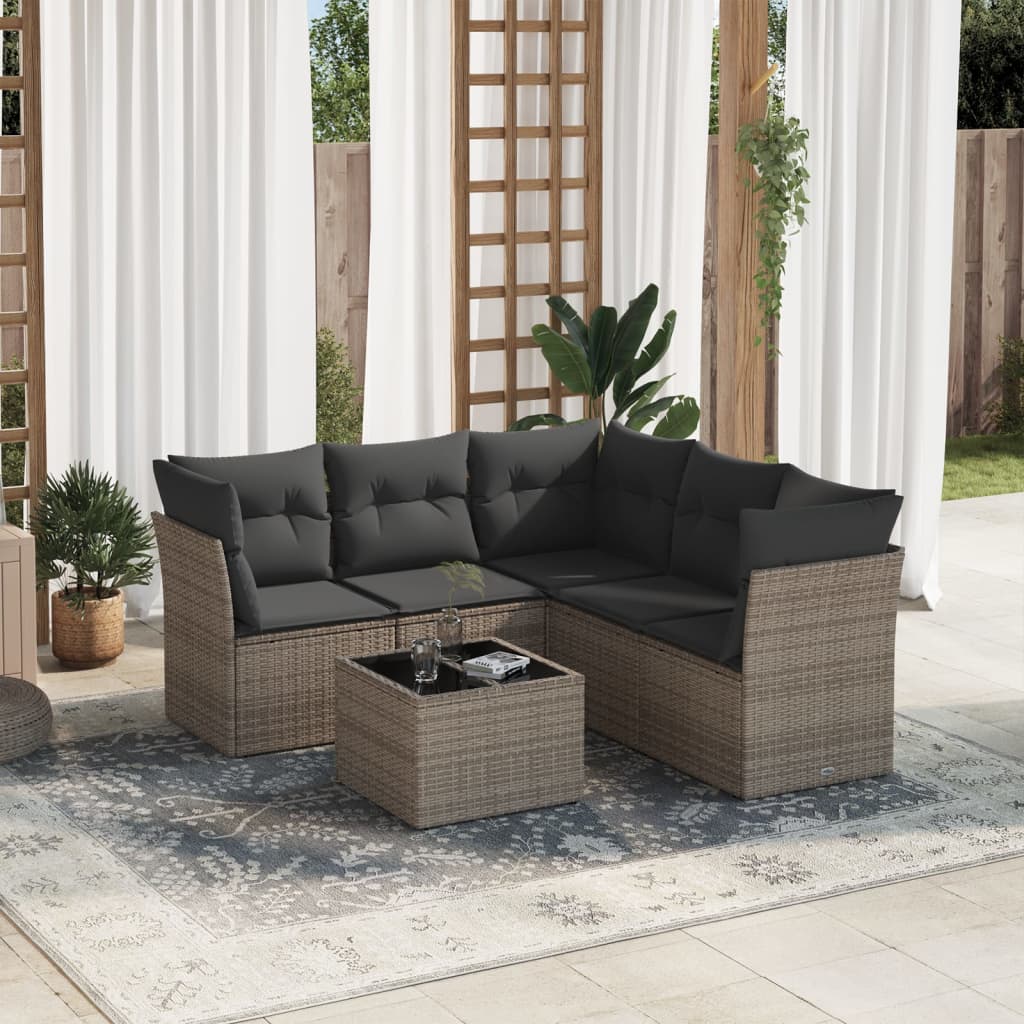 Vetonek Set de muebles de jardín 6 pzas y cojines ratán sintético gris