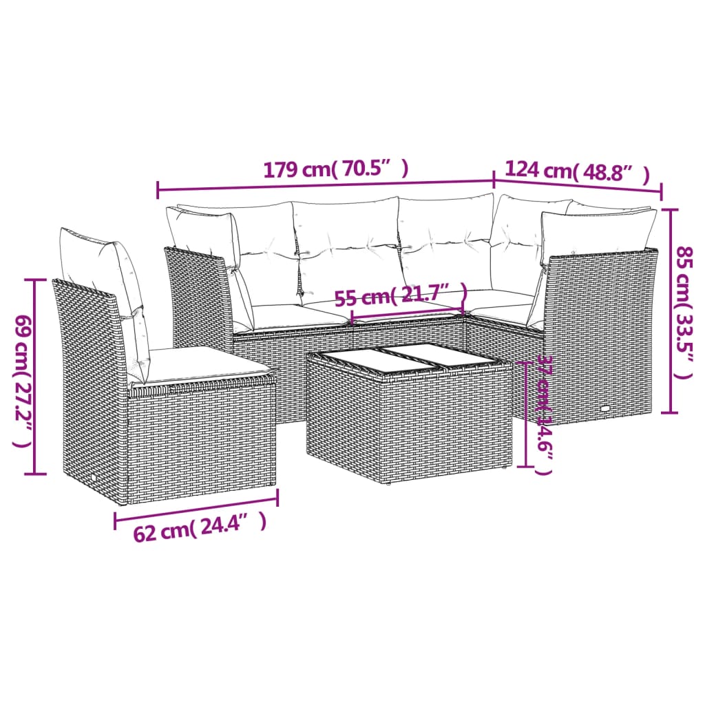 Garden sofas game with 6 pcs synthetic beige cushions