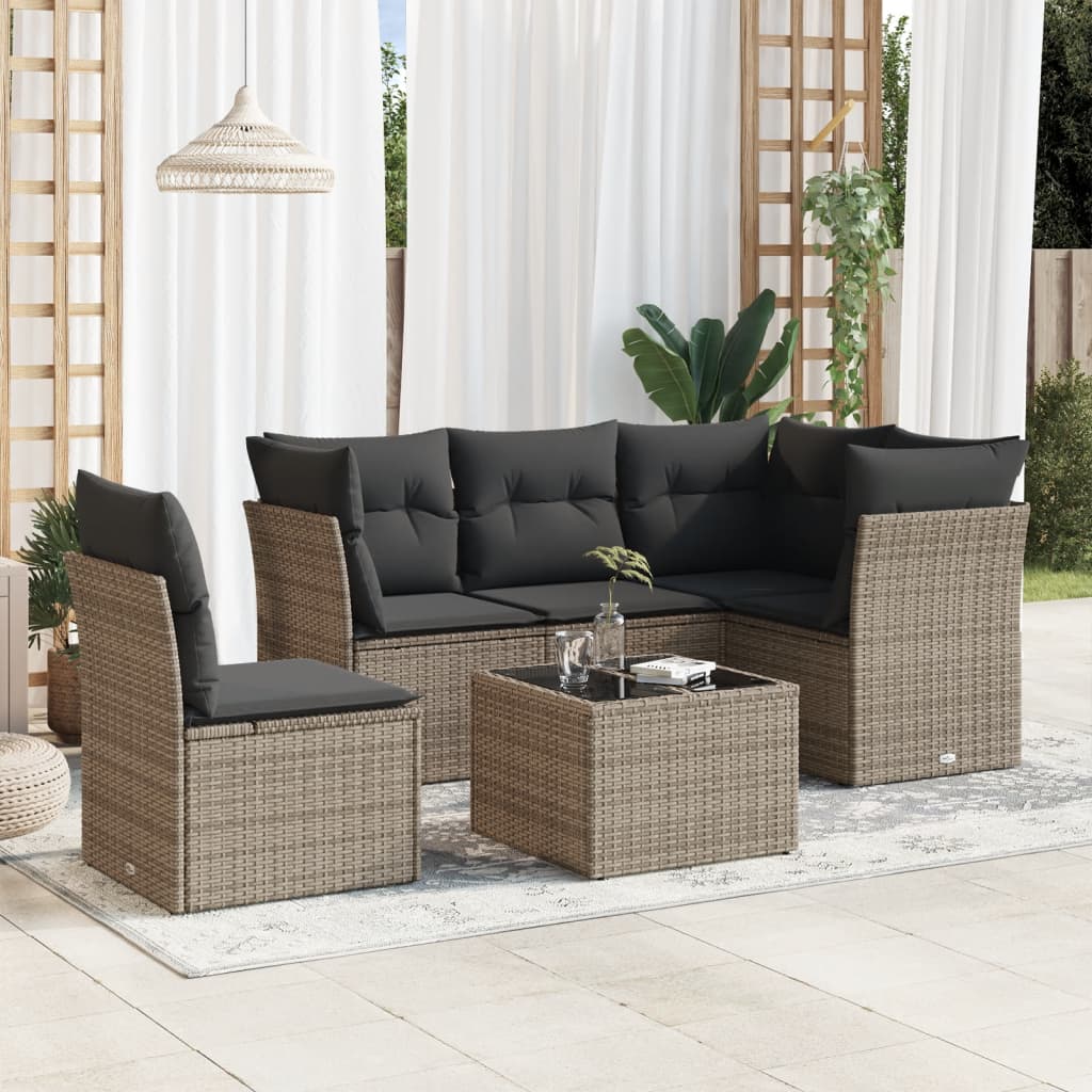 Vetonek Set de muebles de jardín 6 pzas y cojines ratán sintético gris