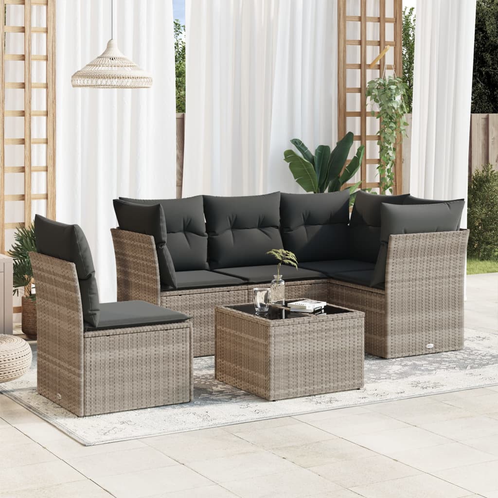 Garden Sofas Set 6 pcs and gray synthetic cushions