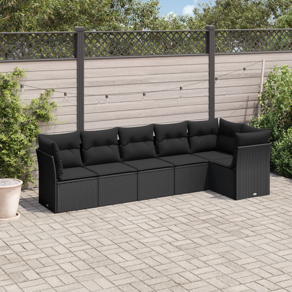 Vetonek Set muebles de jardín 6 piezas y cojines ratán sintético negro