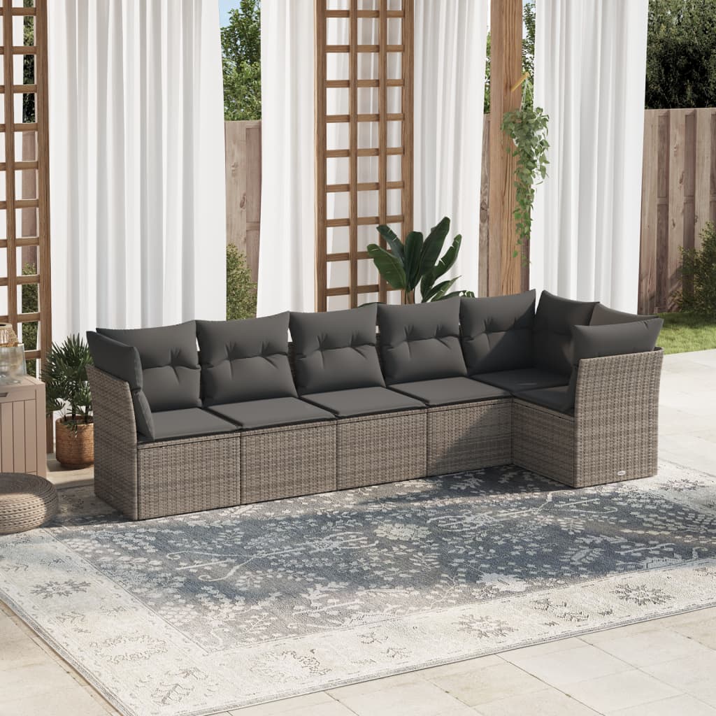 Vetonek Set de muebles de jardín 6 pzas y cojines ratán sintético gris