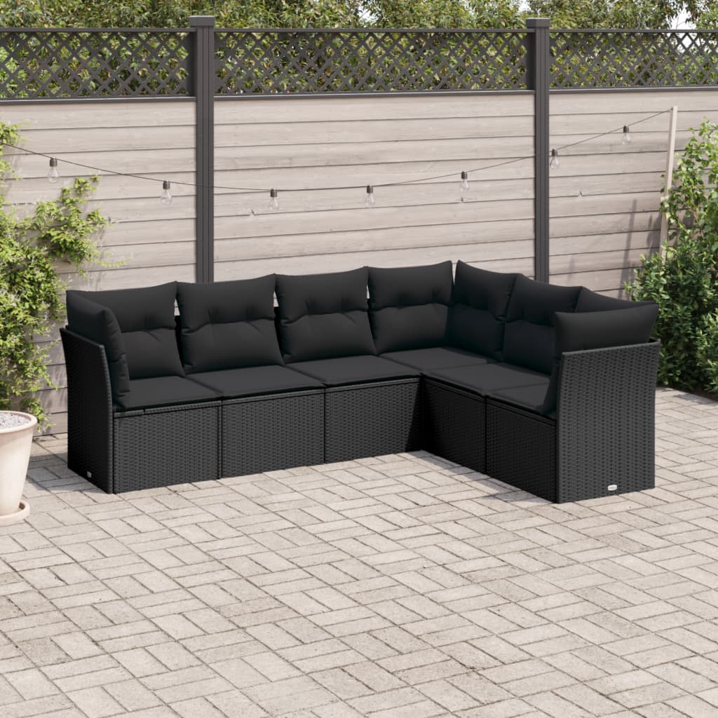 Vetonek Set muebles de jardín 6 piezas y cojines ratán sintético negro