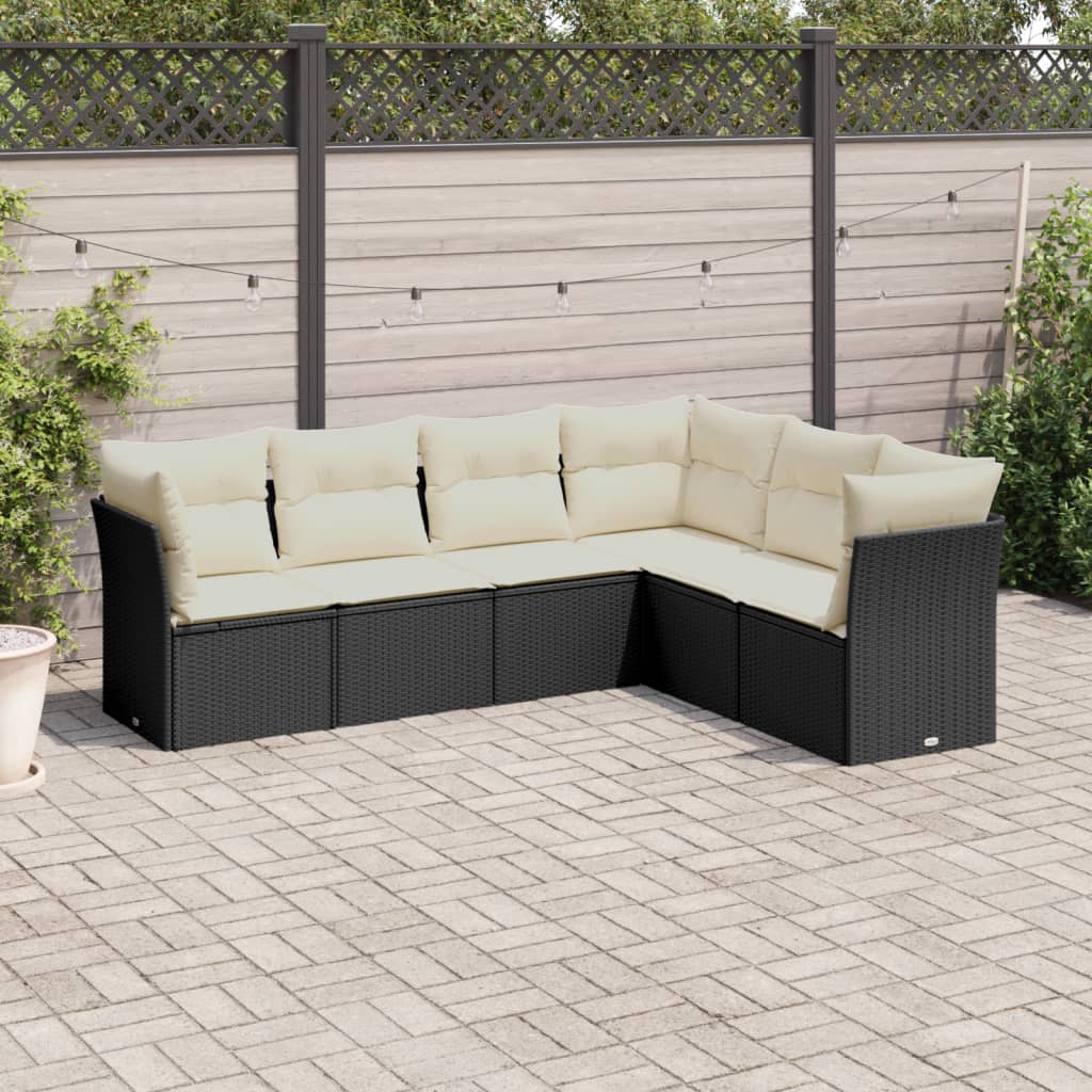 Vetonek Set muebles de jardín 6 piezas y cojines ratán sintético negro