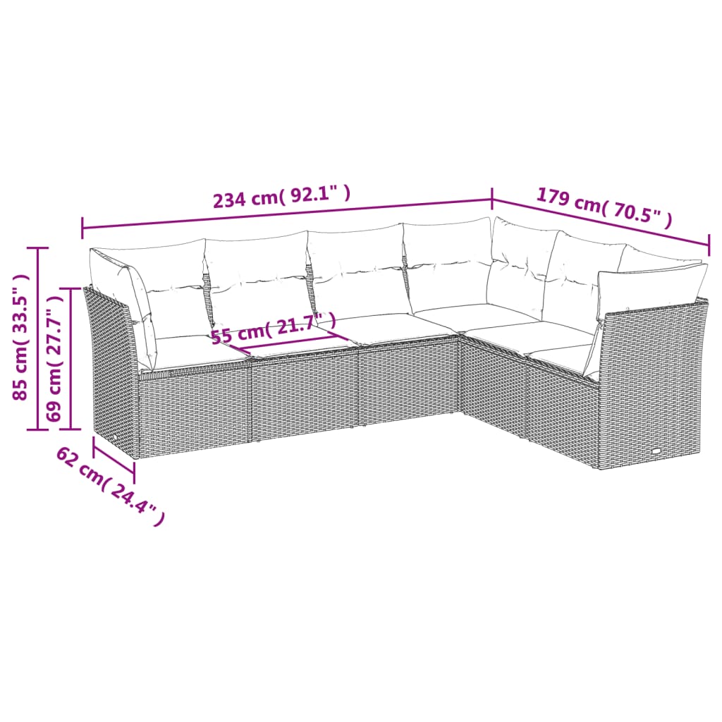 Set sofás de jardín 6 piezas y cojines ratán sintético marrón - Vetonek