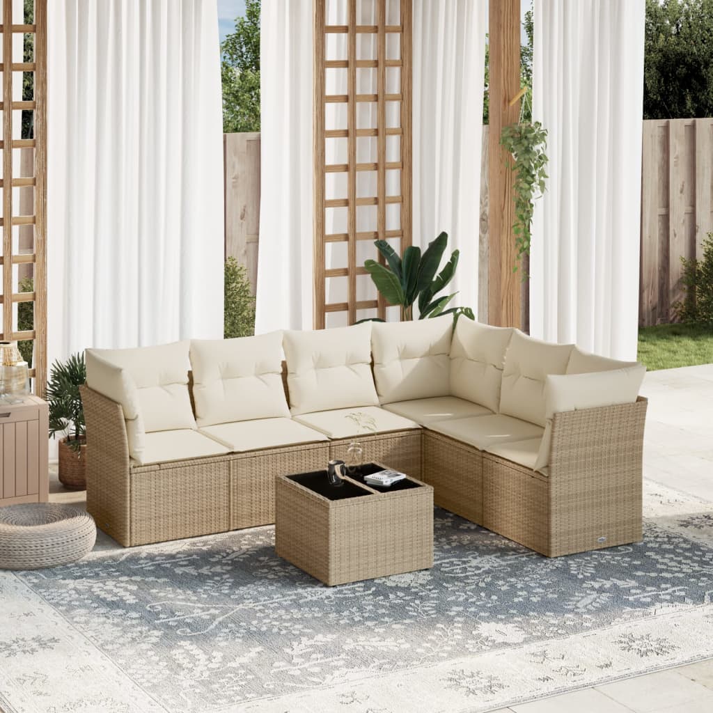 Vetonek Set sofás de jardín 7 piezas y cojines ratán sintético beige