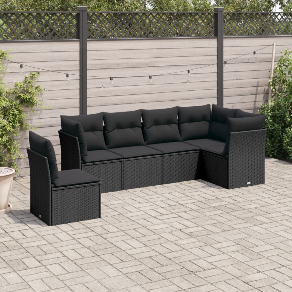 Vetonek Set muebles de jardín 6 piezas y cojines ratán sintético negro