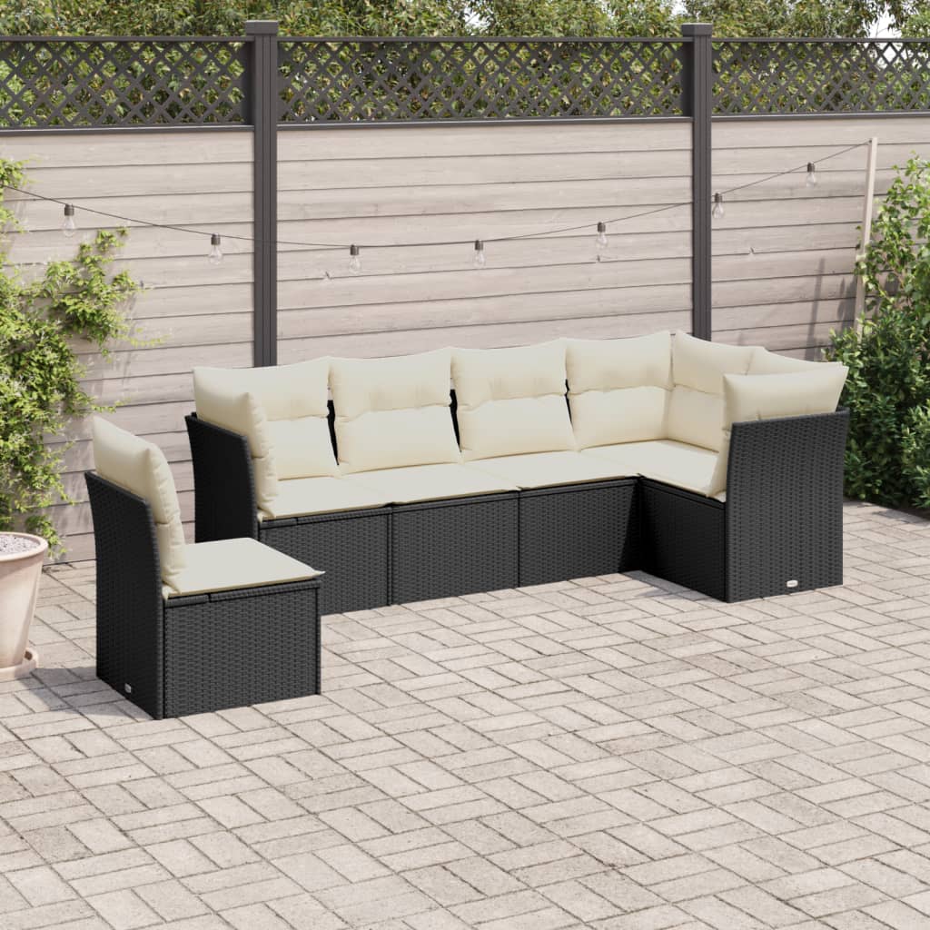 Vetonek Set muebles de jardín 6 piezas y cojines ratán sintético negro