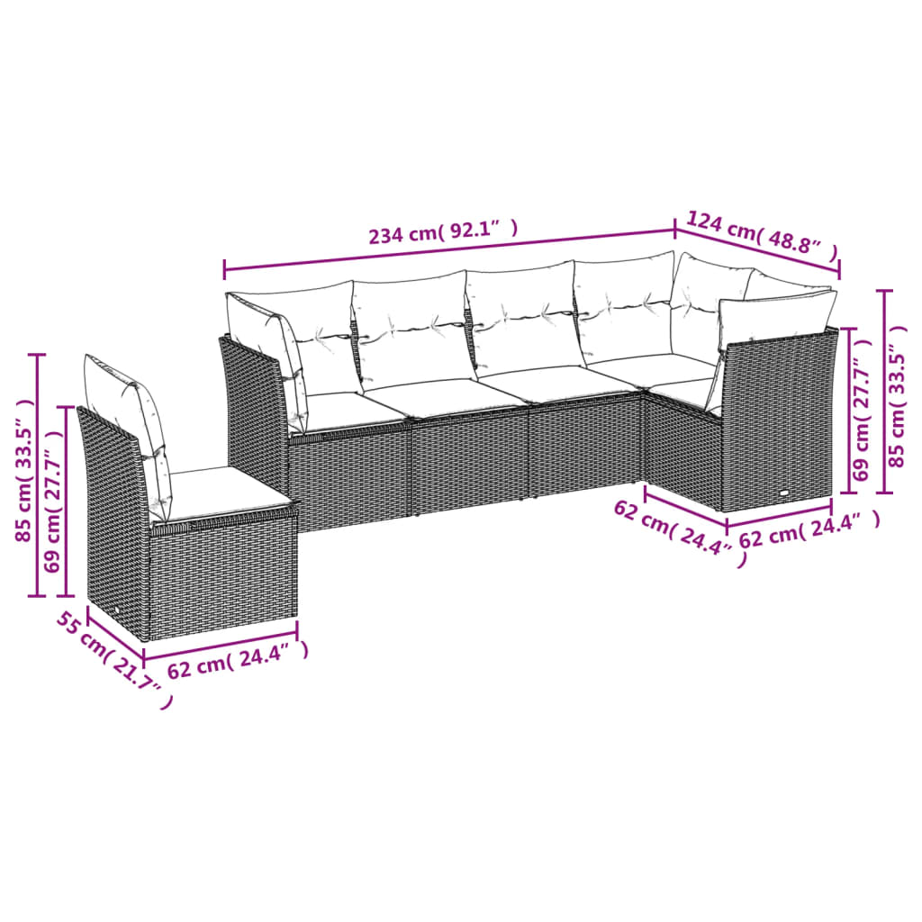 Jeu de canapés de jardin avec 6 pcs synthétiques coussins beige