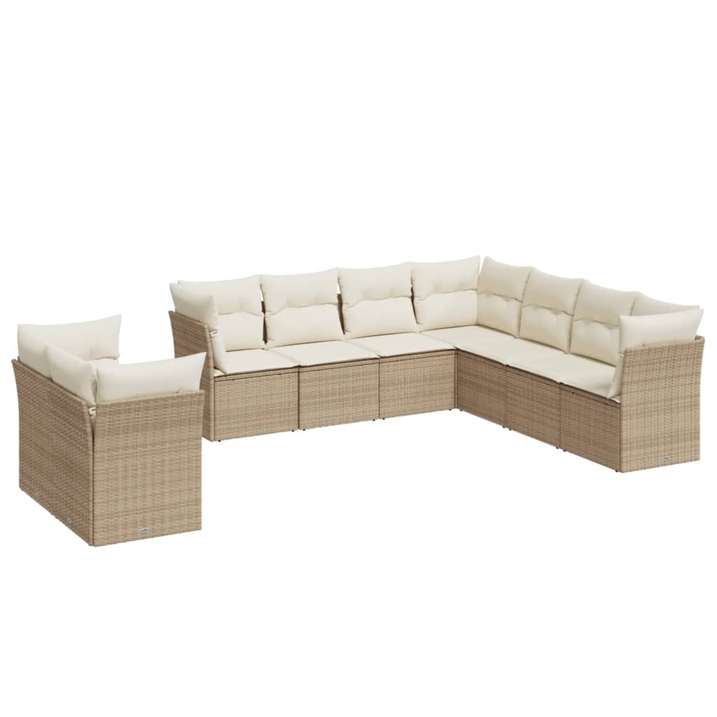 Set de sofás de jardín 9 pzas con cojines ratán sintético beige - Vetonek