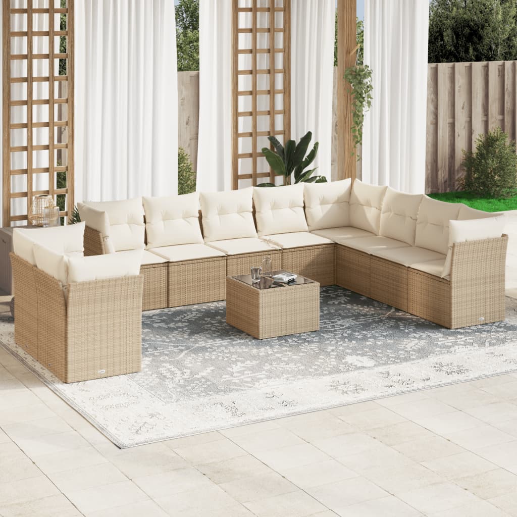 Vetonek Set de sofás de jardín 11pzas con cojines ratán sintético beige