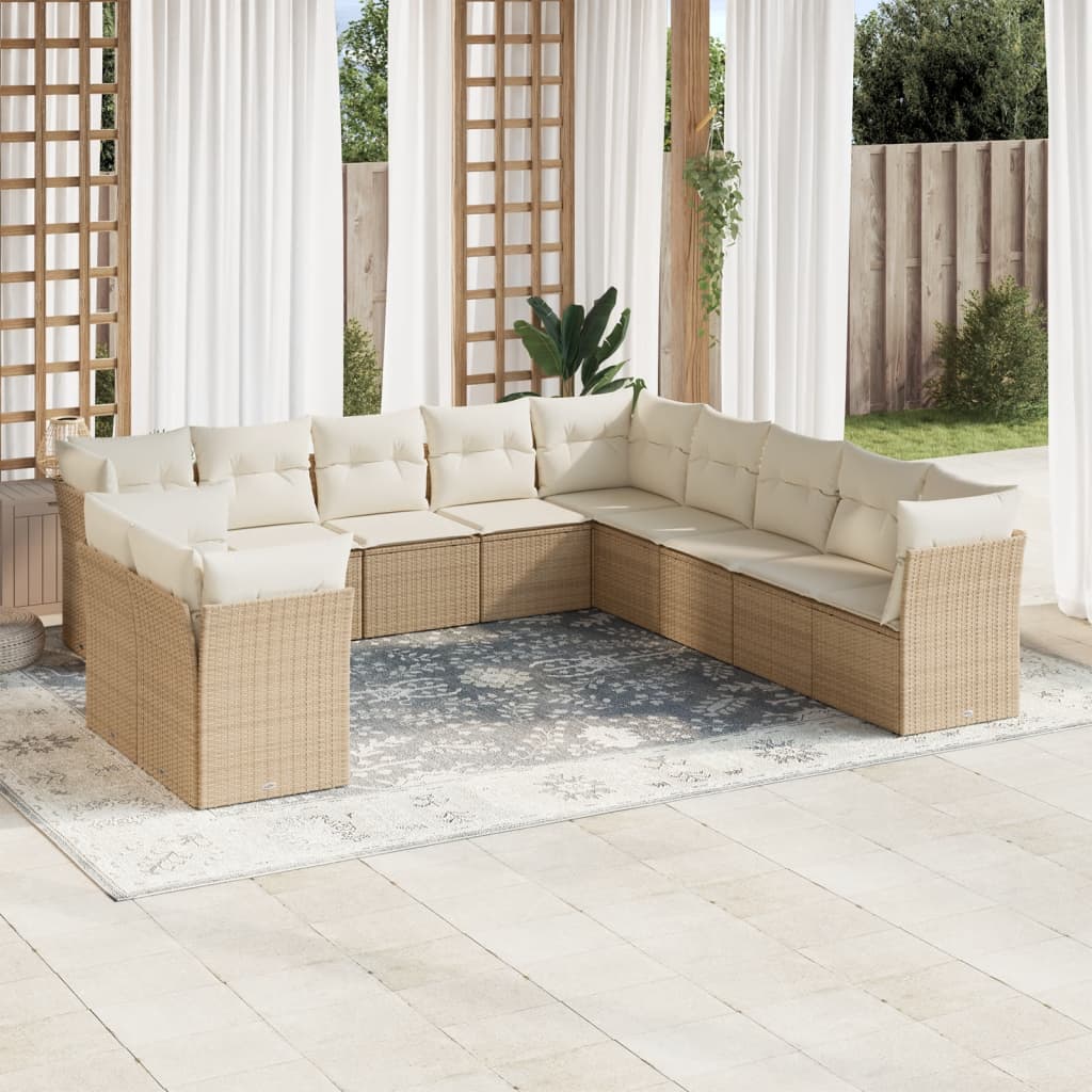 Set de sofás de jardín 11pzas con cojines ratán sintético beige