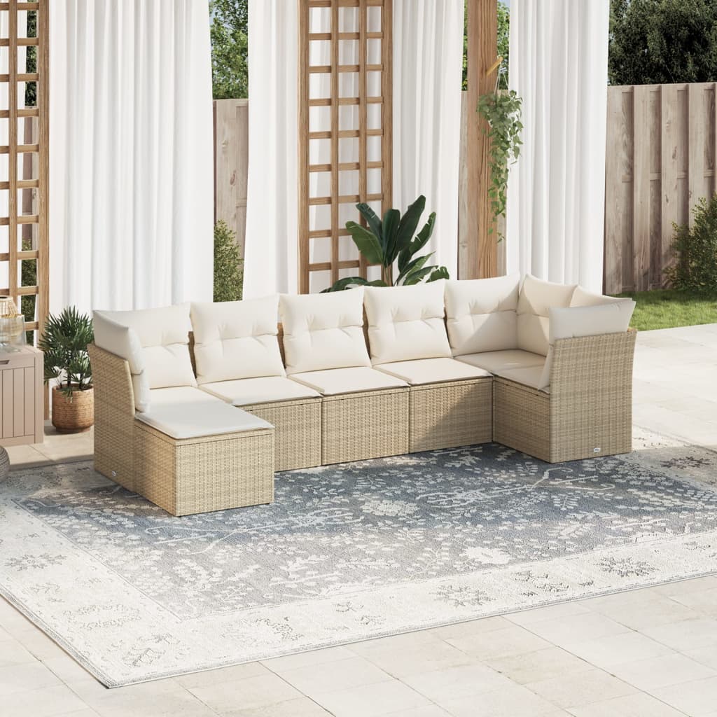 Vetonek Set sofás de jardín 7 piezas y cojines ratán sintético beige