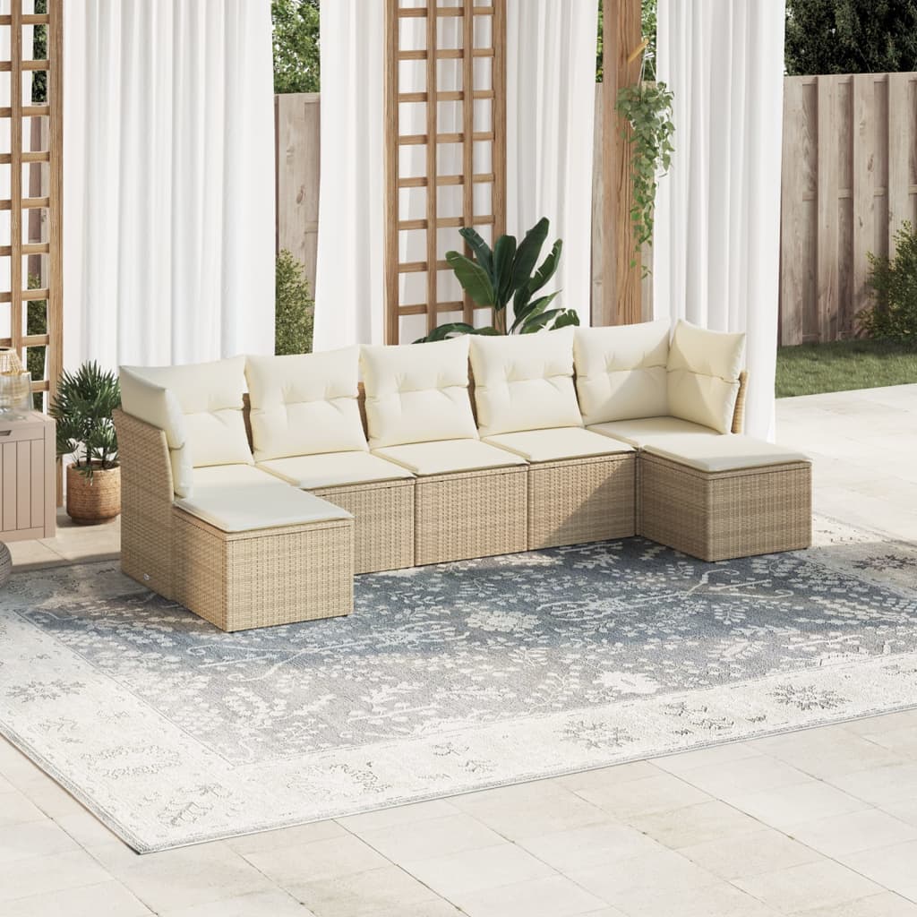 Vetonek Set sofás de jardín 7 piezas y cojines ratán sintético beige