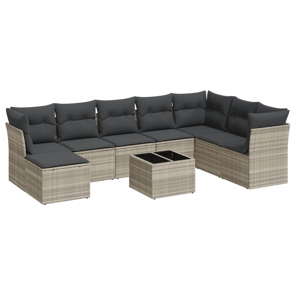 Set muebles jardín 9 pzas y cojines ratán sintético gris claro - Vetonek