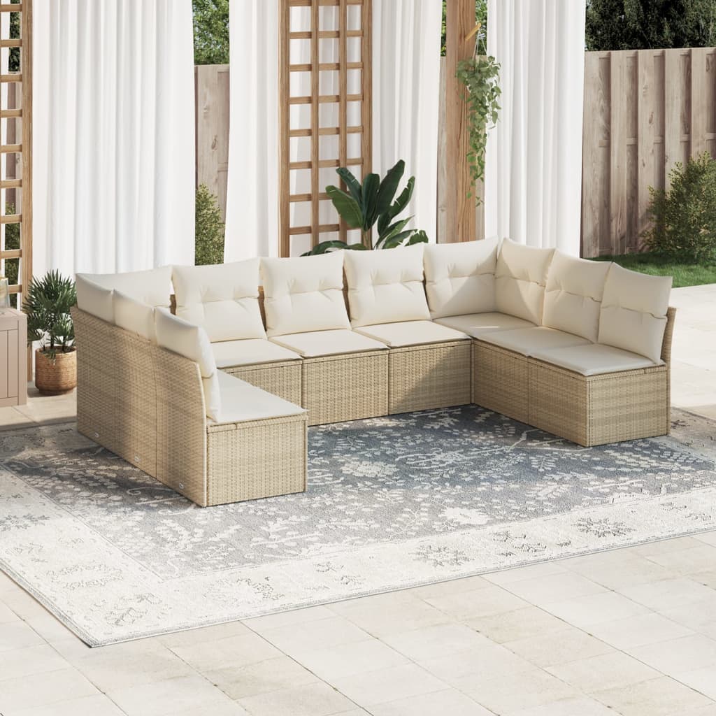 Vetonek Set de sofás de jardín 9 pzas con cojines ratán sintético beige