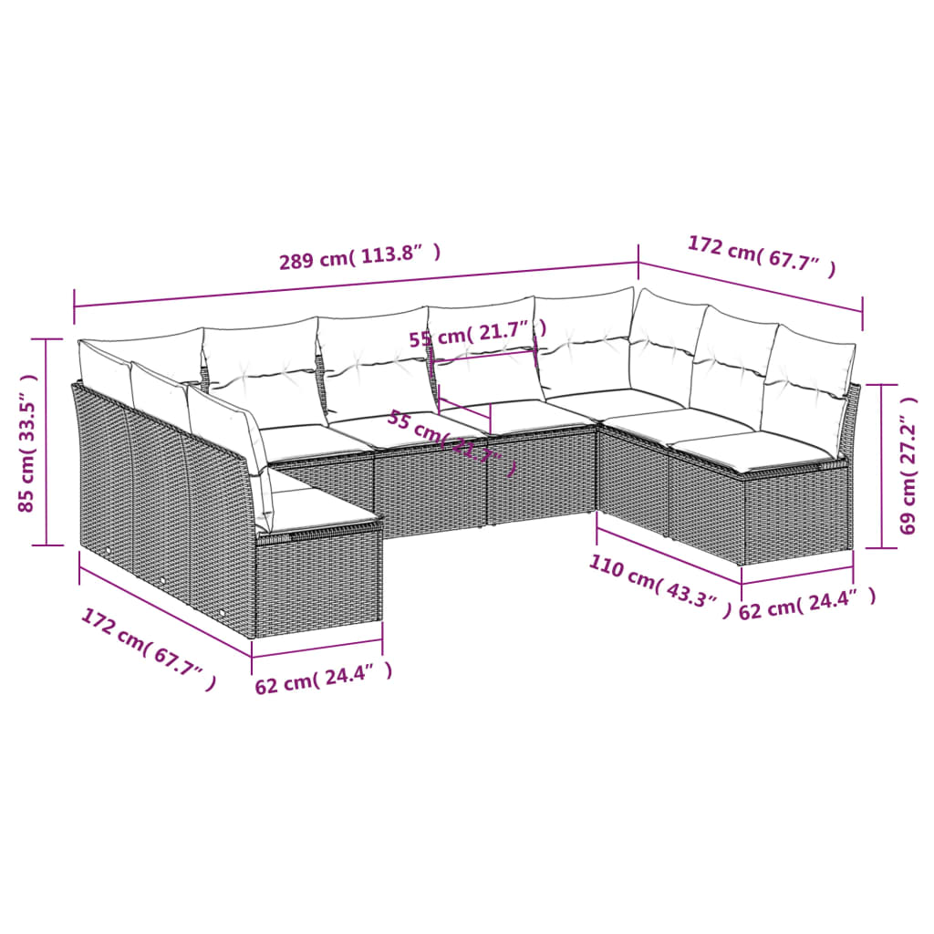 Les canapés de jardin réglent 9 pcs avec des coussins synthétiques beige