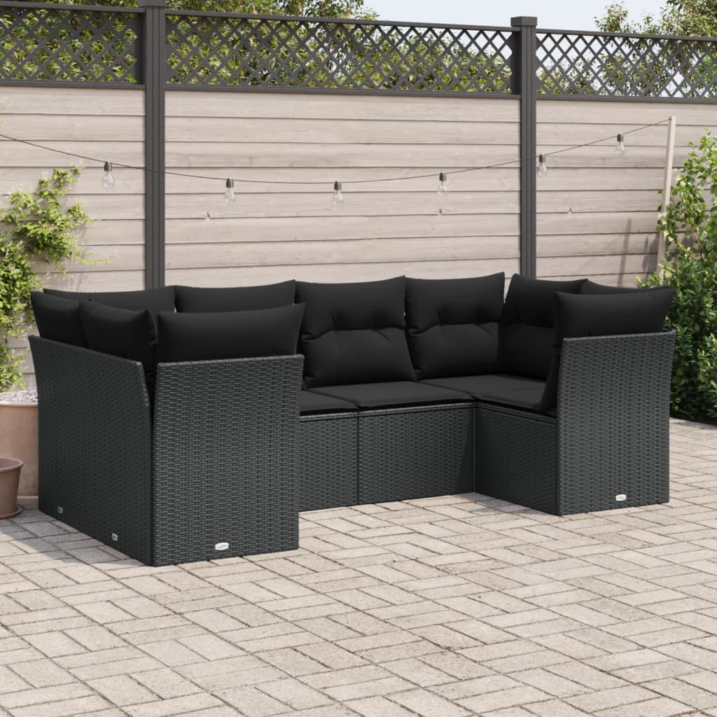 Vetonek Set muebles de jardín 6 piezas y cojines ratán sintético negro